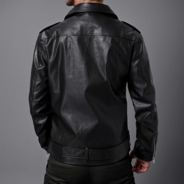 Slim-fit Lapel Leather Jacket - Image 4
