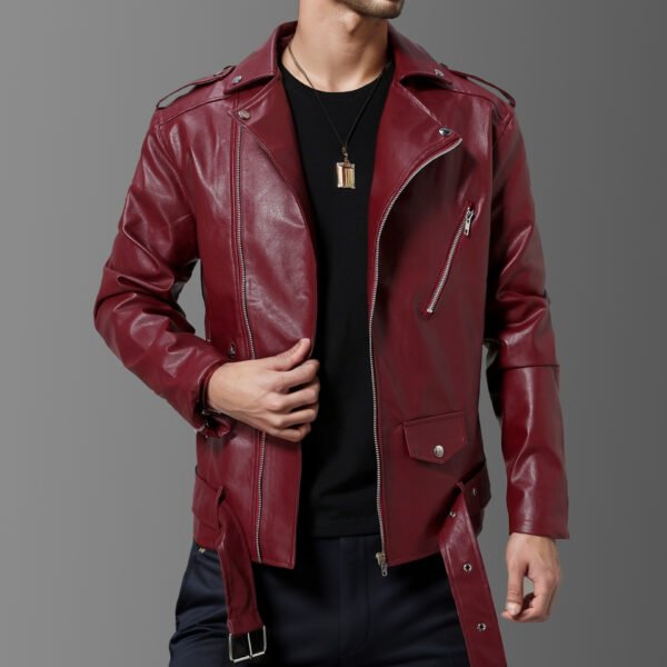 Slim-fit Lapel Leather Jacket - Image 2