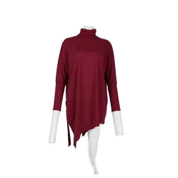 Long Sleeved Irregular Hem Solid Color Pullover Top - Image 6