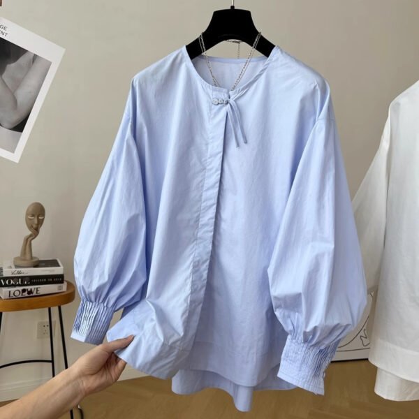 Tassel Pleated Sleeve Shirt Women's Loose Top - Image 2