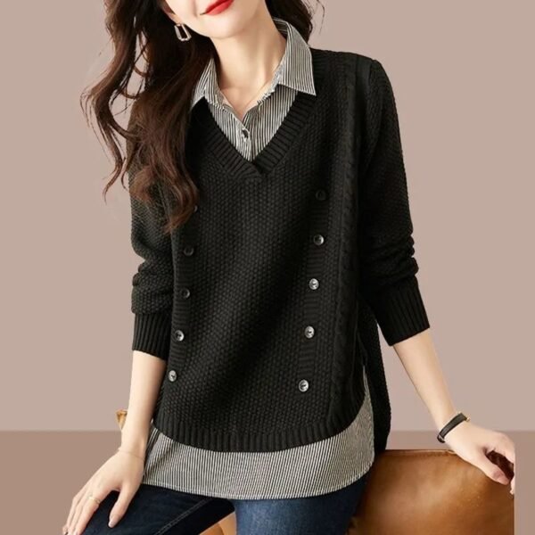 Women's Loose Bottoming Shirt Trendy Stitching Top - Image 5