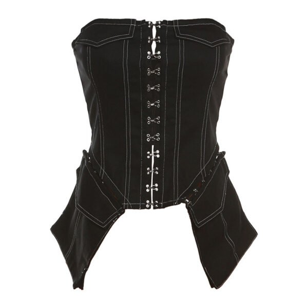 Off-shoulder Slim Fit Midriff-baring Cardigan Denim Strap Vest - Image 6