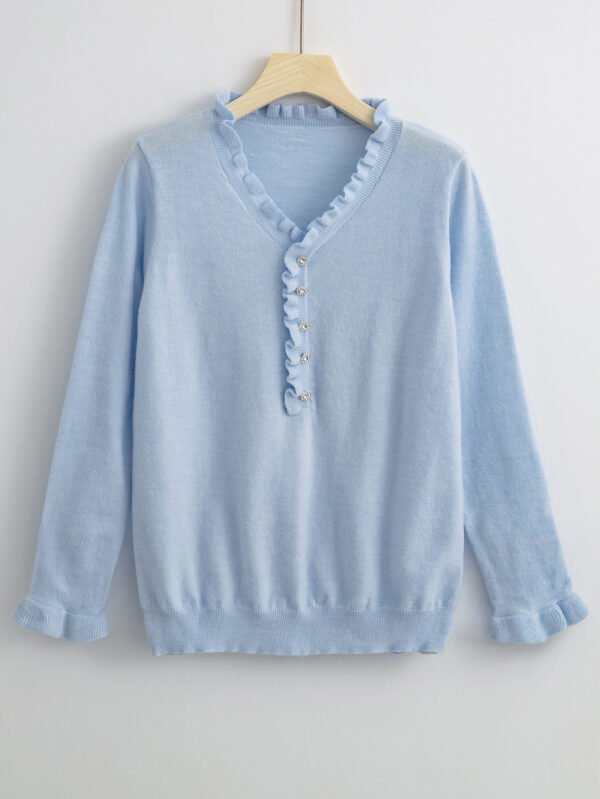 Long Sleeved Ruffled Women's Knitted Sweater - Image 4