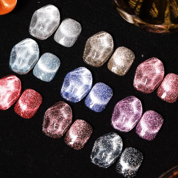 Reflective Diamond In The Debris Glue Cat Eye Gel Polish Nail Art - Image 2