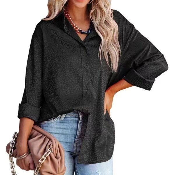 Women's Lapel Open Button Leopard Jacquard Shirt - Image 9