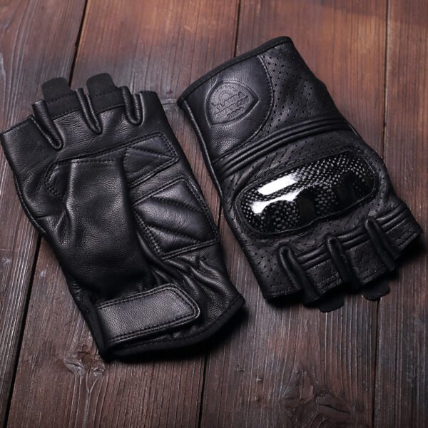 Yellow First Layer Cowhide Half Finger Motorcycle Gloves - Image 4