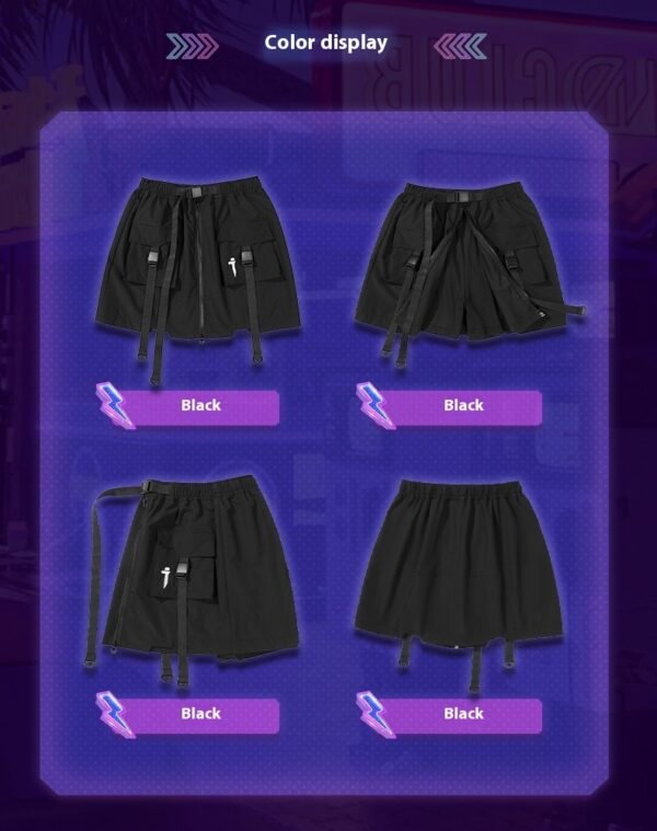 Summer New Mechanical Style Ribbon Short Pantskirt Men And Women Loose Casual With Big Pockets - Image 9