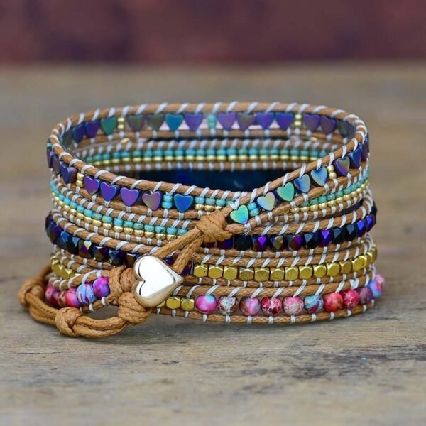 Love Black Gallstone Rice Bead Woven Watch With Bracelet - Image 5
