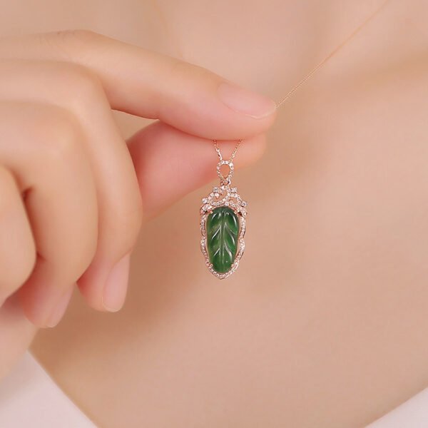 Jadeite Necklace With Gold Inlaid Branches And Jade Leaves - Image 5