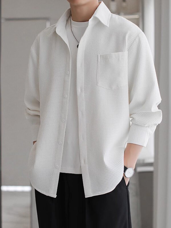 Waffle Polo Collar Jacket Casual Loose Men's Shirt - Image 6