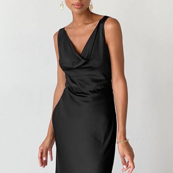 Elegant Satin High Waist Sling Dress Women's Clothing - Image 4