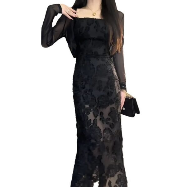 Elegant Black Lace Sling Dress - Image 5