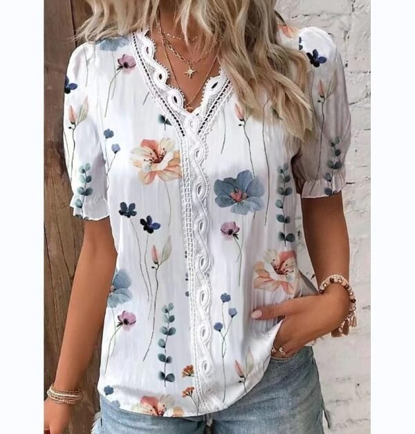 V-neck Holiday Fashion Floral Short Sleeve - Image 2