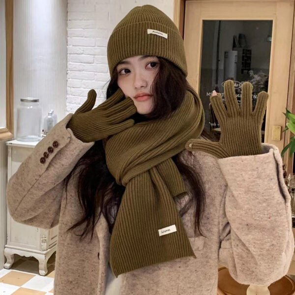 Winter Knitting Fleece Thickened Thermal Three-piece Suit Wool Scarf Hat Children - Image 2