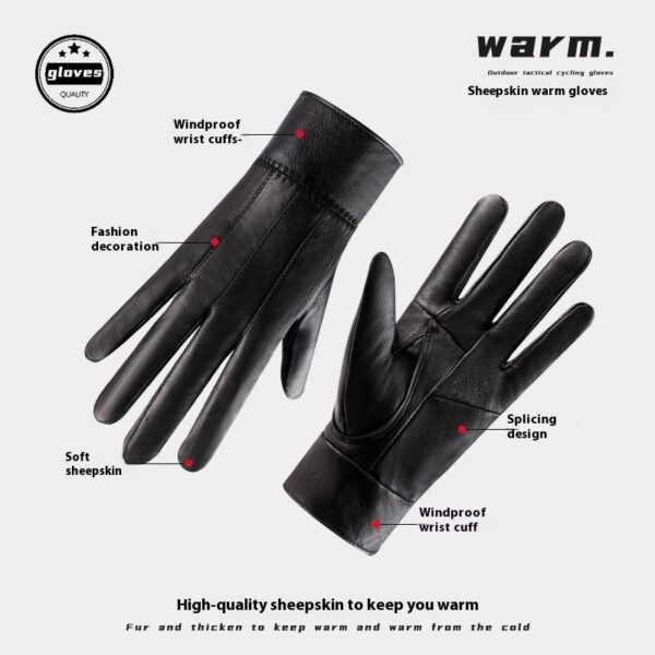 Genuine Leather Gloves For Men Women Fleece Lined Padded Warm Keeping Sheepskin Gloves - Image 6