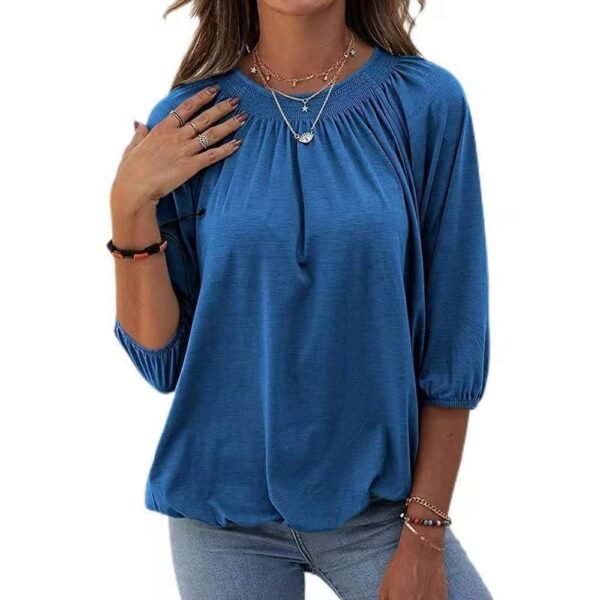 Women's Autumn Hot Selling Temperament Pullover Round Neck Loose Three-quarter-length-sleeved T-shirt - Image 4