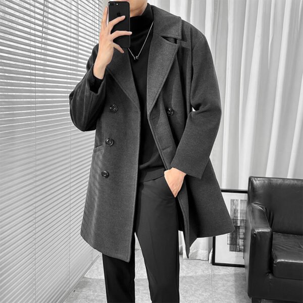 Mid-length Trench The Knee British Style Woolen Coat - Image 4