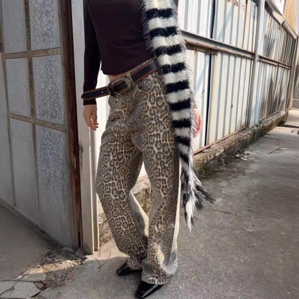Vintage Leopard Print Jeans For Men And Women Hip Hop Trend - Image 2