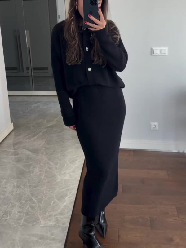 Solid Color Cardigan & Skirt Suit - Image 4