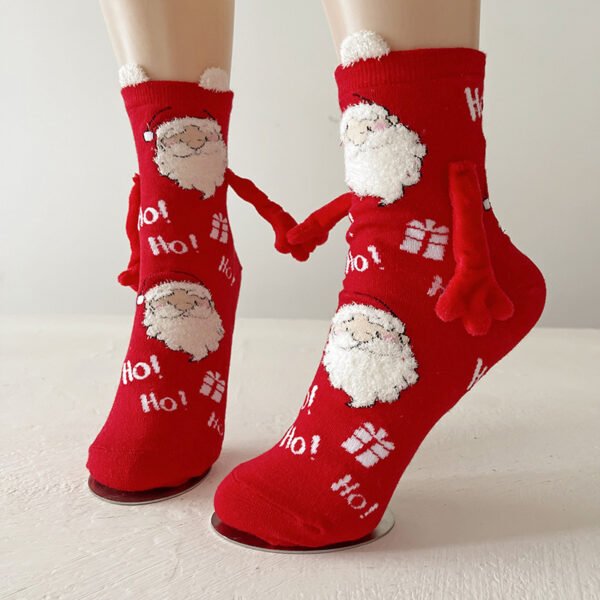 Christmas Magnetic Socks Cute Elk Santa Claus Snowman Hand-holding Socks For Couple - Image 7