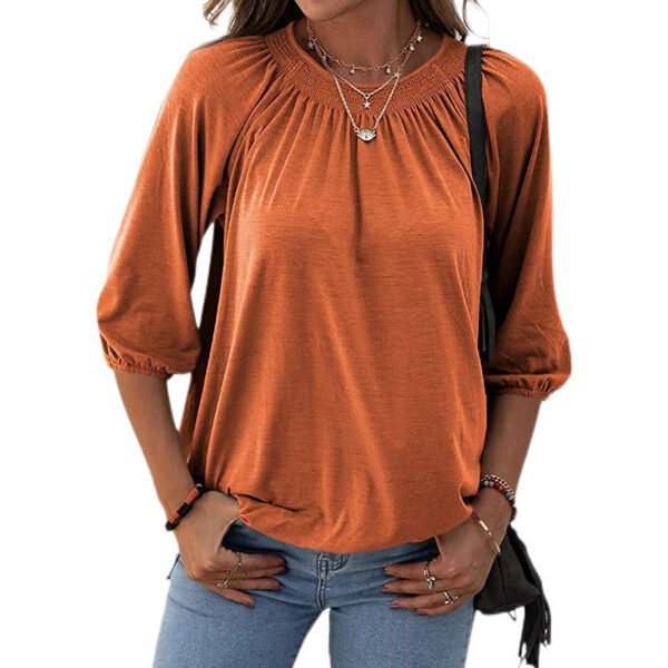 Women's Autumn Hot Selling Temperament Pullover Round Neck Loose Three-quarter-length-sleeved T-shirt - Image 6