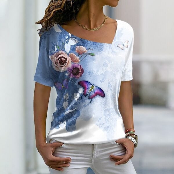 Women's Fashion Asymmetric V-neck T-shirt - Image 3