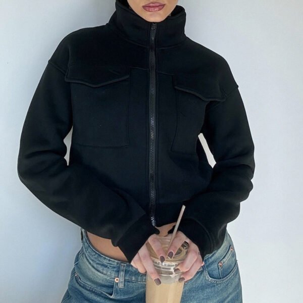 New Pure Color Slimming Loose Short Hot Girl Turtleneck Coat - Image 6