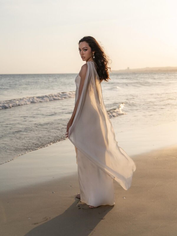 One-shoulder Apricot Slit Dress - Image 6