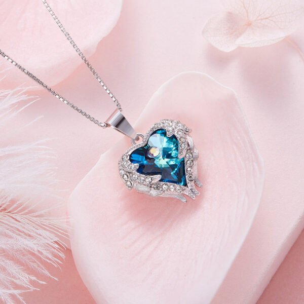 Angel Wing Necklace Ocean Heart Crystal Pendant - Image 2