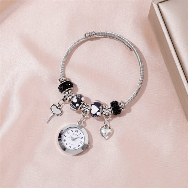 Women Bangle Watch Love Heart Key Pendant Quartz Women Bangle Watch - Image 4