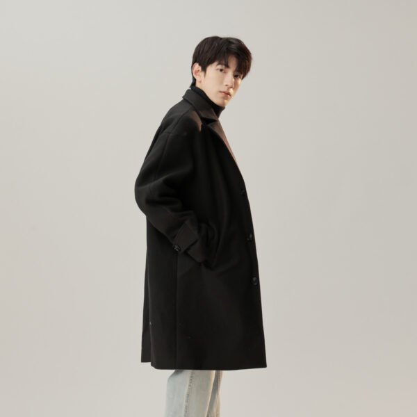 Korean Style Woolen Coat Long Lapel Fashion Solid Color - Image 2