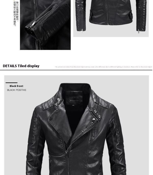 Trendy Leather Jacket Men's Fleece-lined PU Jacket - Image 10