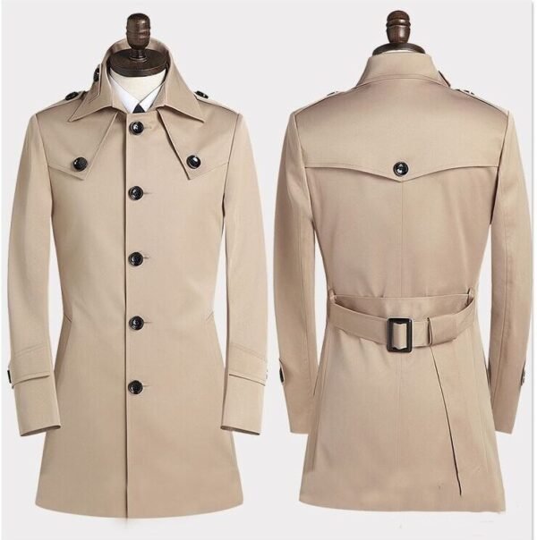 Men's Lapel Trench Coat Korean Version Slim Single Breasted Medium Length - Image 3