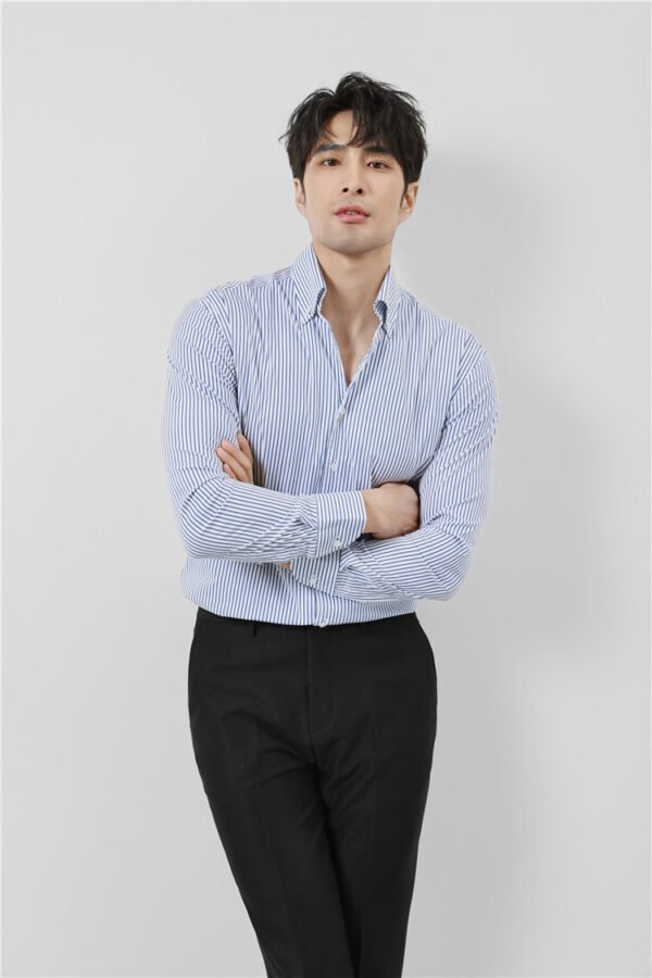 Striped Men's V-neck Long Sleeve Shirt - Image 3