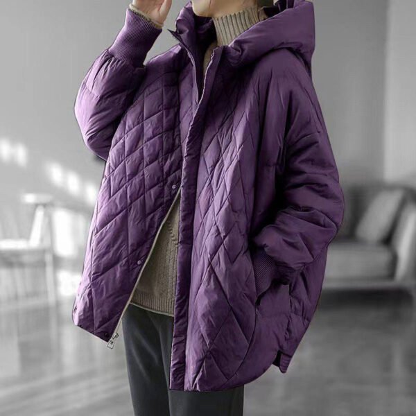 Diamond Lattice Artistic Loose White Duck Down Jacket - Image 9
