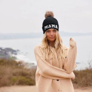 Letter MAMA Woolen Cap Outdoor Fur Ball Warm Hat