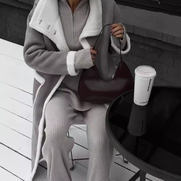 Autumn And Winter Patch Pocket  Color  Coat - Image 3
