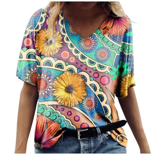 Short Sleeved T-shirt Printed On Women's Clothing - Image 3