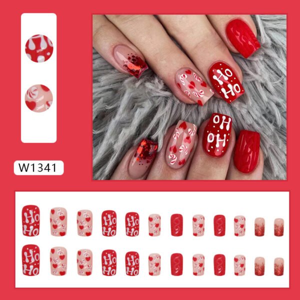 Red Christmas Nail Art Love Glitter Fake Nails Nail Art - Image 2