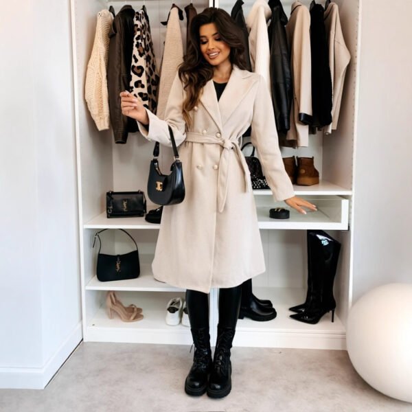 Double-breasted Lace-up Woolen Trench - Image 7