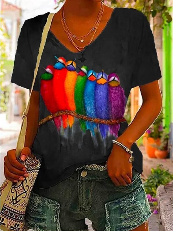 V-neck Woodpecker 3D Digital Women's Printed Wear - Image 3