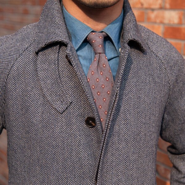 Men's Herringbone Wool Slim Fit Mid Length Coat - Image 7