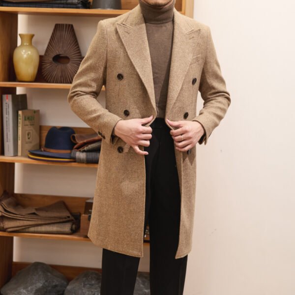 Autumn And Winter Brown Bar MACN Warm Wool Overcoat - Image 5