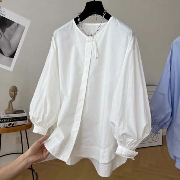 Tassel Pleated Sleeve Shirt Women's Loose Top - Image 6