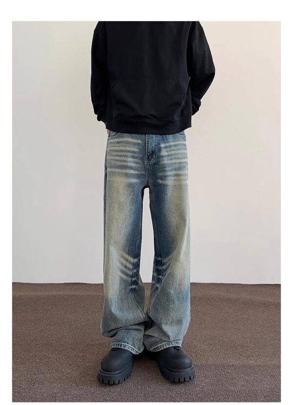 Men's Loose Straight Washed-out Vintage Jeans With Whiskers - Image 5