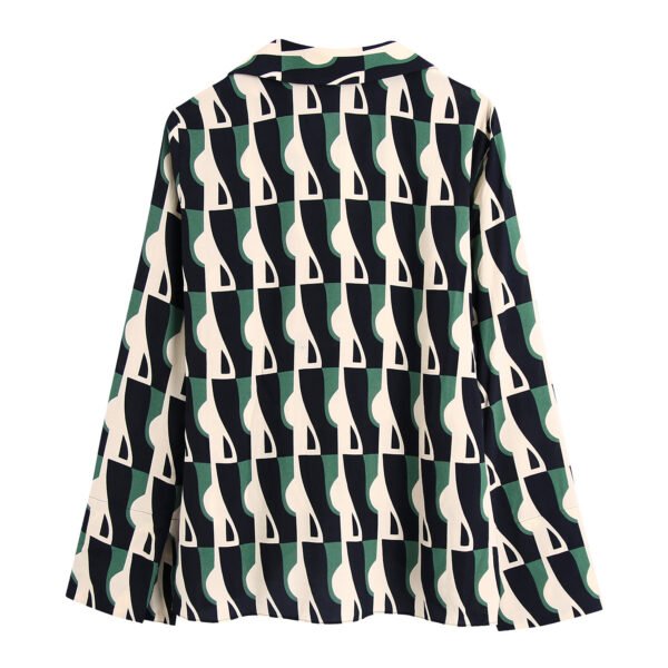 Loose Blouse Geometric Print Flared Pants Suit - Image 5