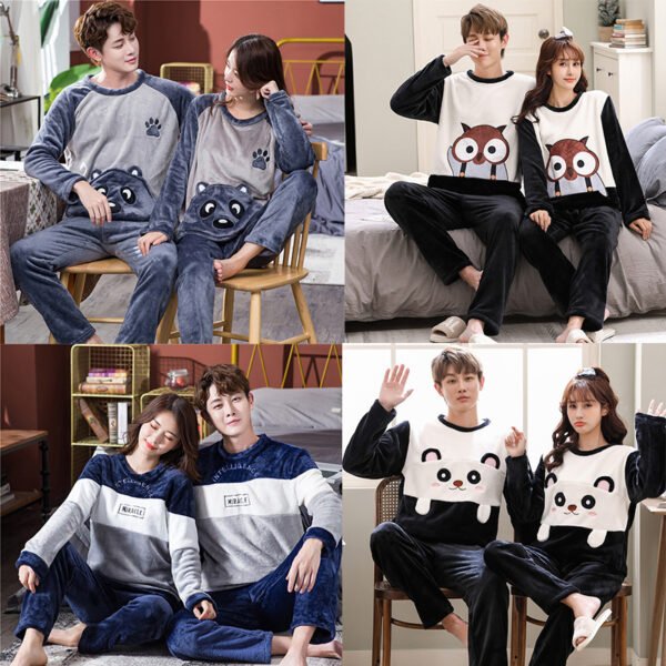 Female Spring, Autumn, Winter Coral Plush Couple Nightwear - Image 3