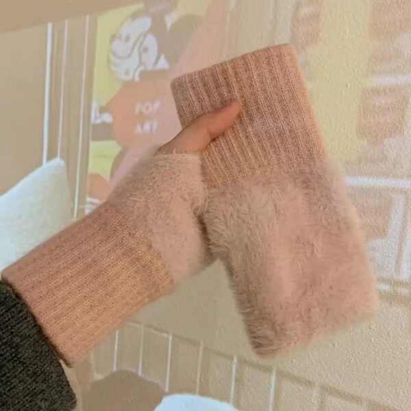 Korean Style Half Finger Flip Autumn And Winter Thermal Knitting Gloves - Image 2