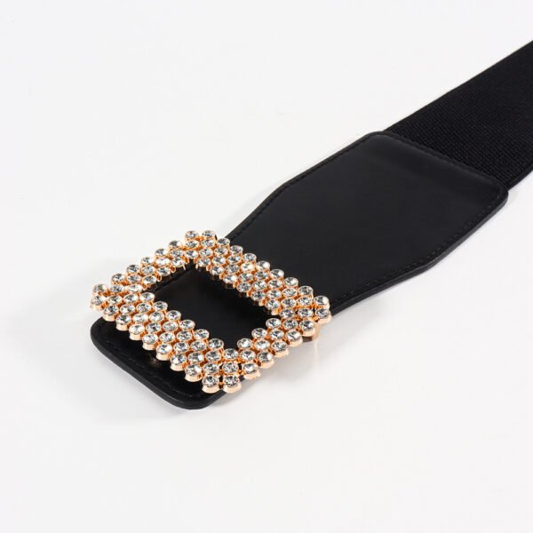 Elastic Female Black Rhinestone Square Buckle Elastic Waistband - Image 3