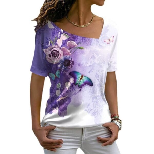 Women's Fashion Asymmetric V-neck T-shirt - Image 5